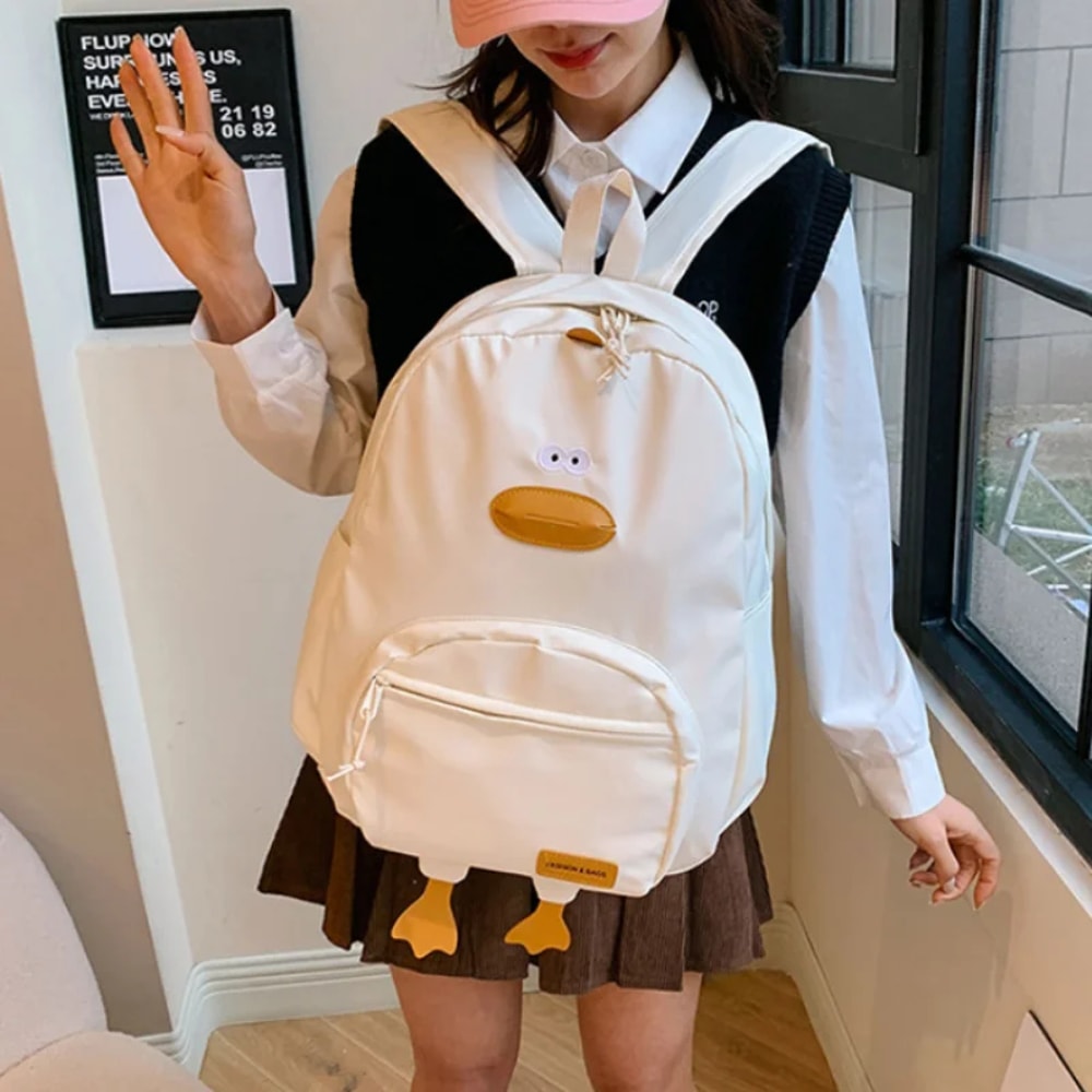 Cartoon Duck Backpack For College Travel Cute Versatile Design For Women Students 0