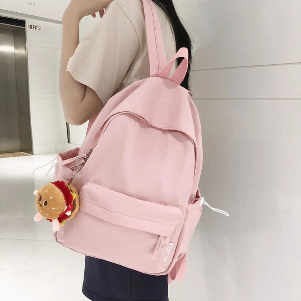 Waterproof Nylon Laptop Backpack For Teenage Girls Women Cute Pink Black Travel Schoolbag Unisex 1