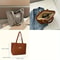 Large Capacity Corduroy Tote Bag Trendy Solid Color Shoulder Handbag with Front Pocket for Women