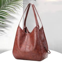 vintage leather shoulder bag spacious marble grain handbag for daily commuter & shopping