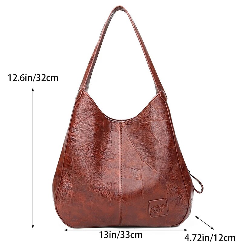 Vintage Leather Shoulder Bag Spacious Marble Grain Handbag for Daily Commuter & Shopping