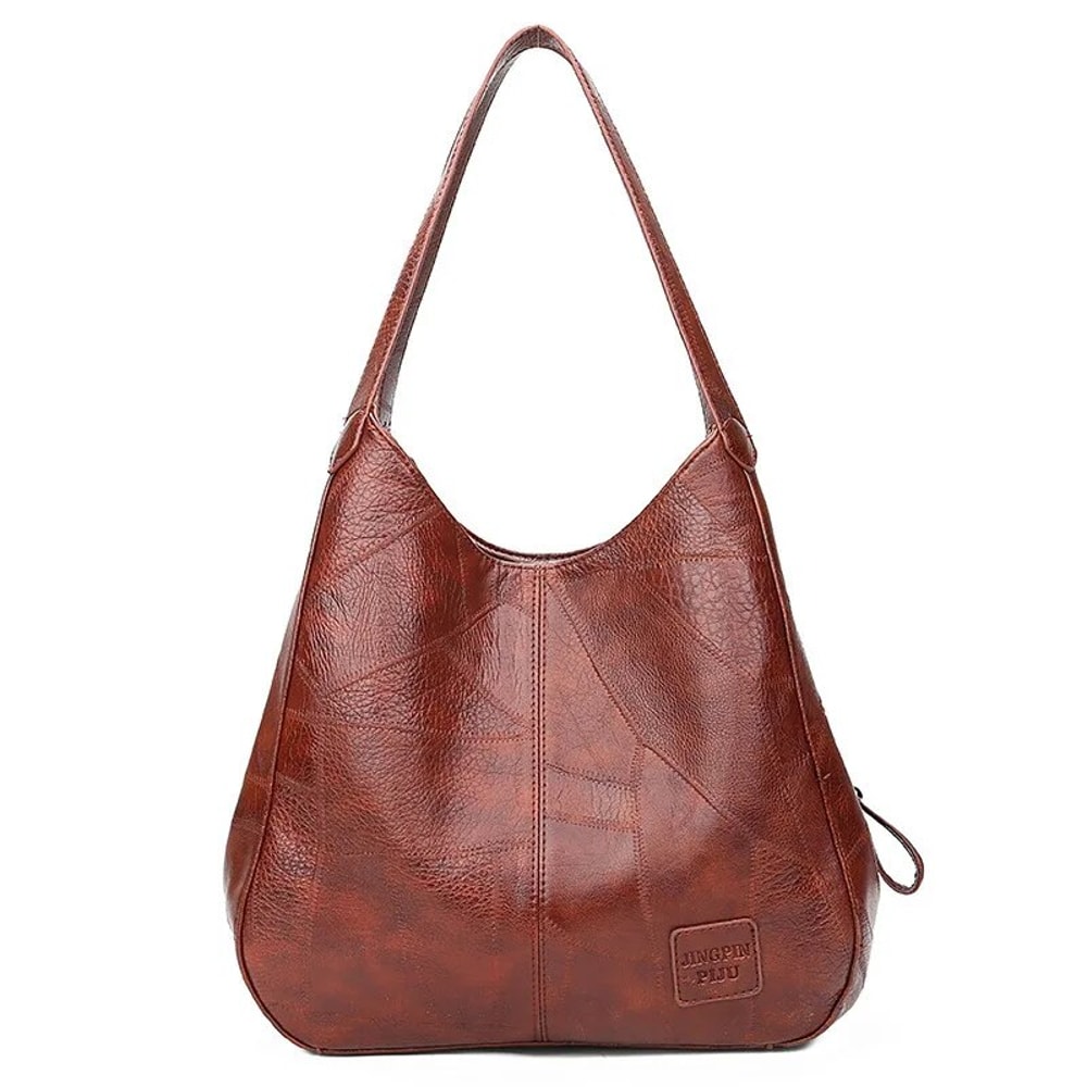 Vintage Leather Shoulder Bag Spacious Marble Grain Handbag for Daily Commuter & Shopping