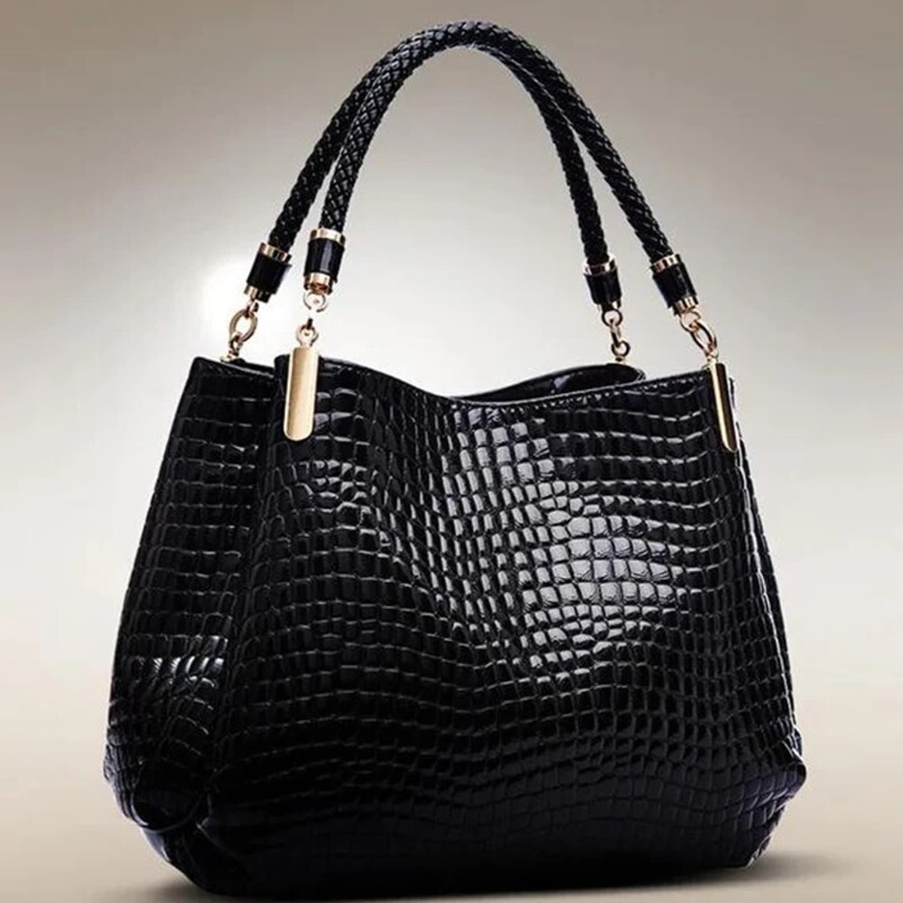 Large Capacity Womens Tote Bag Crocodile Print Shoulder Handbag For Daily Commute Shopping 0