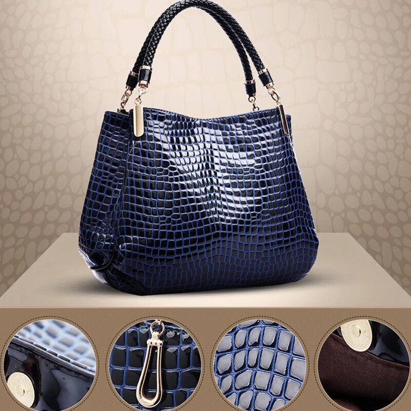 Large Capacity Womens Tote Bag Crocodile Print Shoulder Handbag For Daily Commute Shopping 4