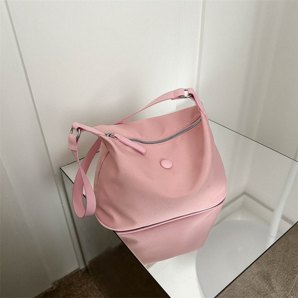 Solid Color Nylon Tote Bag Lightweight & Versatile Shoulder Handbag for Everyday Use