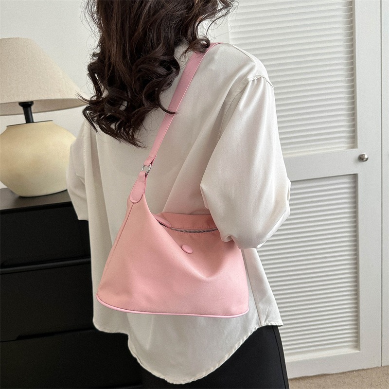Solid Color Nylon Tote Bag Lightweight & Versatile Shoulder Handbag for Everyday Use