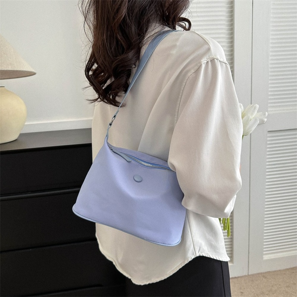 Solid Color Nylon Tote Bag Lightweight & Versatile Shoulder Handbag for Everyday Use