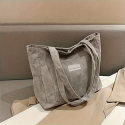 spacious corduroy tote bag trendy shoulder handbag with front pocket for women