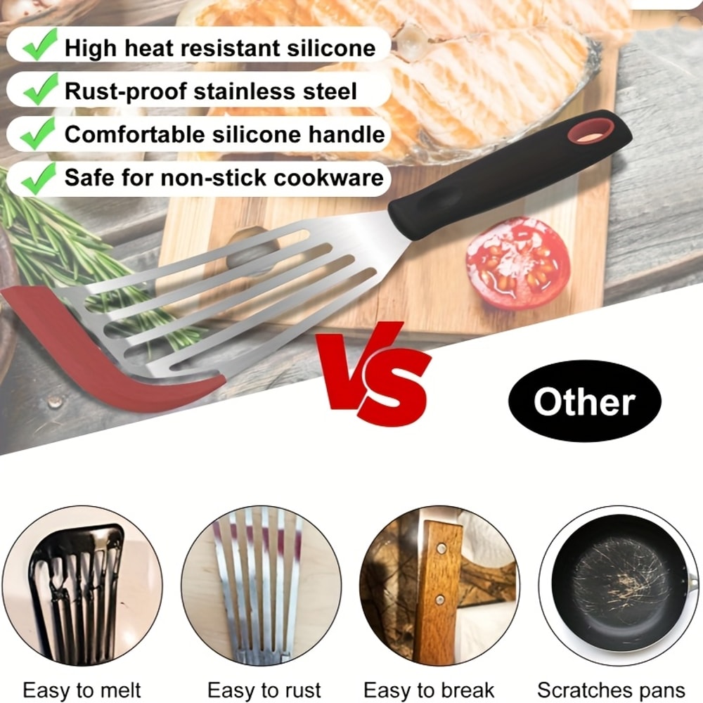 High Temperature Resistant Stainless Steel Silicone Spatula For Cooking Frying Fish 5