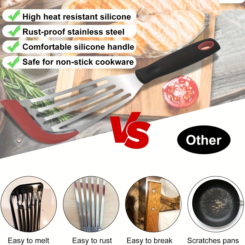High Temperature Resistant Stainless Steel Silicone Spatula For Cooking Frying Fish 5