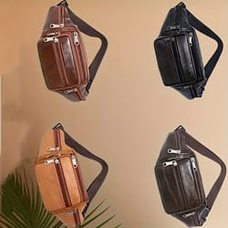 mens leather waist bag stylish sport cross body shoulder bag