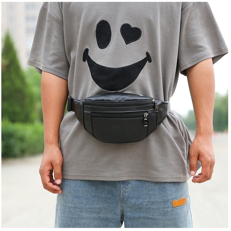 Fashionable PU Leather Mens Chest Pack Shoulder Bag Small Crossbody Messenger Bag 4