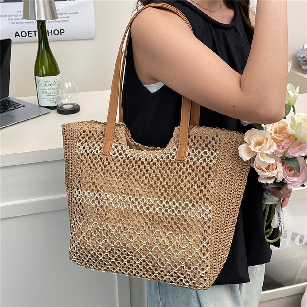 Fashionable Paper Rope Crossbody Bag Hollow Out Casual and Versatile Shoulder Bag for Women