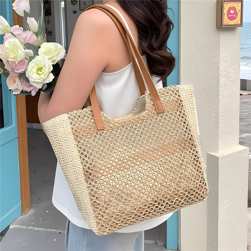 Fashionable Paper Rope Crossbody Bag Hollow Out Casual and Versatile Shoulder Bag for Women