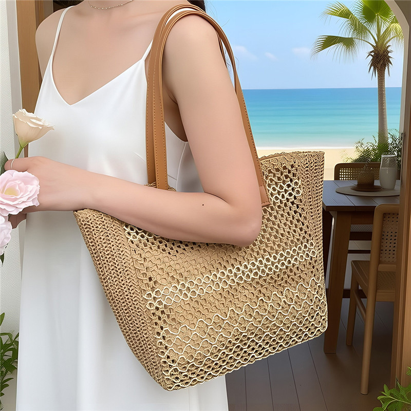 Fashionable Paper Rope Crossbody Bag Hollow Out Casual and Versatile Shoulder Bag for Women