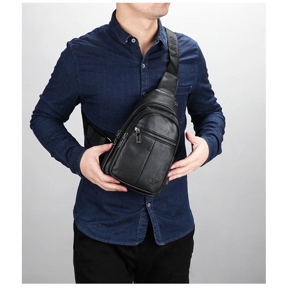 Vintage Mens Leather Crossbody Messenger Bag with USB Charging Big Capacity Chest Pack