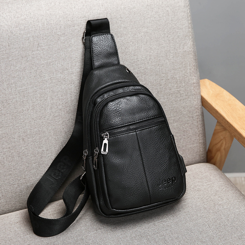 Vintage Mens Leather Crossbody Messenger Bag with USB Charging Big Capacity Chest Pack