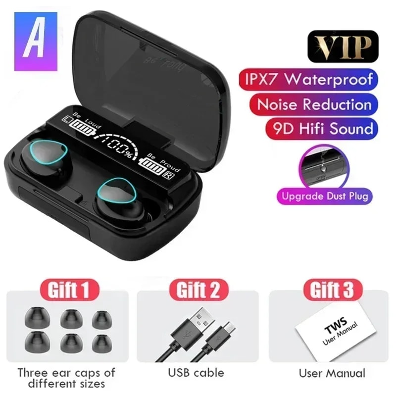 Bluetooth Earphones with LED Display HiFi Stereo Waterproof Wireless Gaming Headset