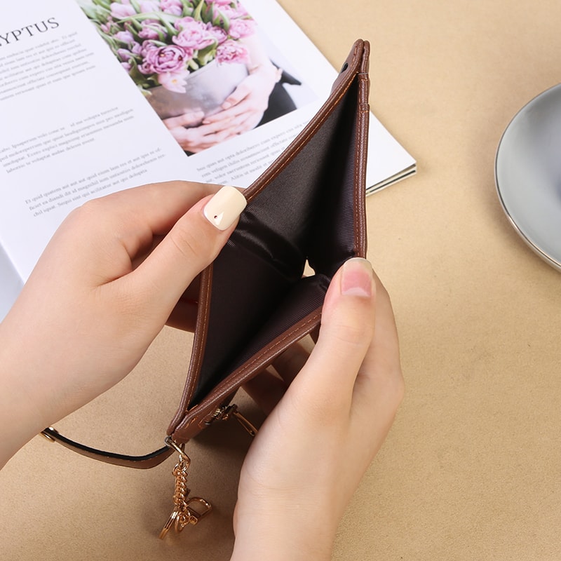 Compact Minimalist Womens Wallet with Keychain Multiple Card Slots and Zero Wallet Design