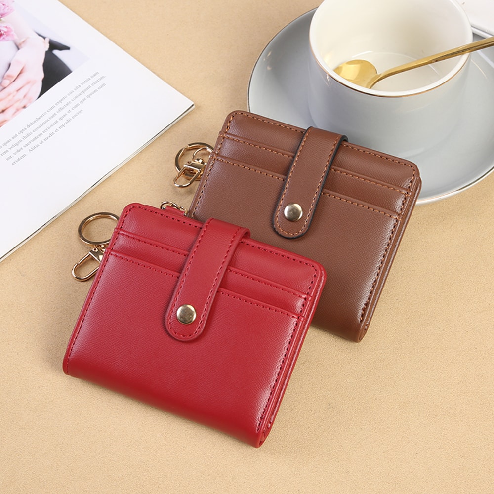 Compact Minimalist Womens Wallet with Keychain Multiple Card Slots and Zero Wallet Design
