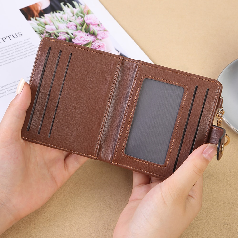 Compact Minimalist Womens Wallet with Keychain Multiple Card Slots and Zero Wallet Design