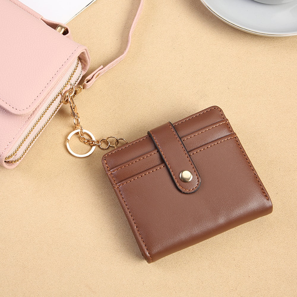 Compact Minimalist Womens Wallet with Keychain Multiple Card Slots and Zero Wallet Design