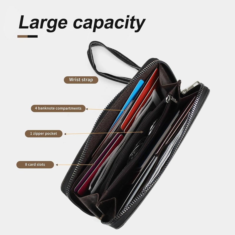 Mens Multi Functional Long Wallet Large Capacity Zipper Coin Purse Mobile Phone Bag 3