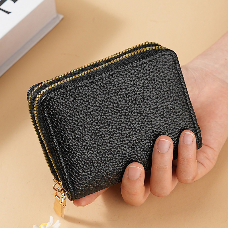 Compact Womens Card Holder Wallet Double Zipper Multi Function Organizer For Cards Cash 3