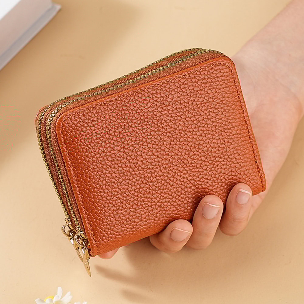 Compact Womens Card Holder Wallet Double Zipper Multi Function Organizer For Cards Cash 4