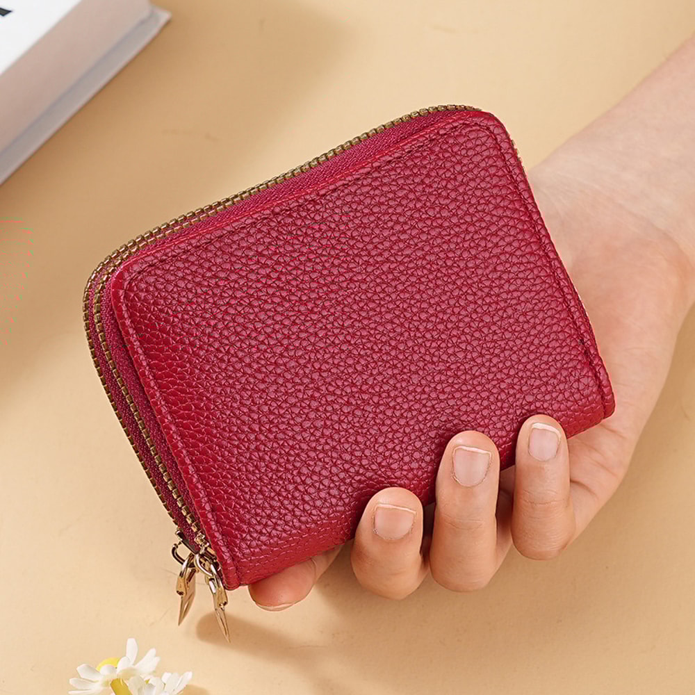 Compact Womens Card Holder Wallet Double Zipper Multi Function Organizer For Cards Cash 5