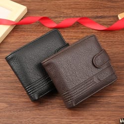 durable men leather wallet slim zipper purse with card holder & coin pocket