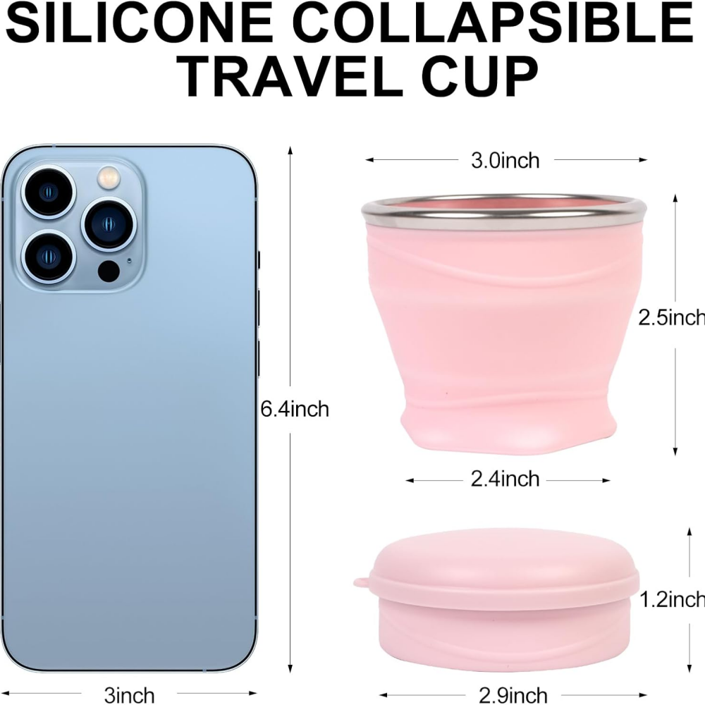 Foldable Silicone Travel Cup with Lid Compact Portable & Durable Water Cup for Camping Travel & Outdoors