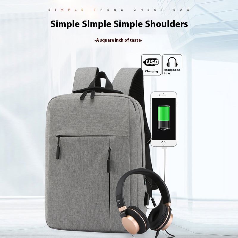 Unisex Business Casual Laptop Backpack With USB Charging Port Lightweight Nylon Shoulder Bag 3