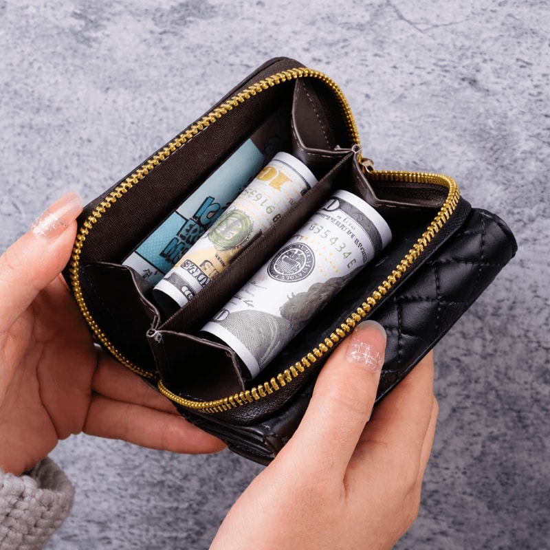 Womens Embroidered Love Design Short Wallet PU Thin MultiCard Holder Compact Clip Card Bag 3