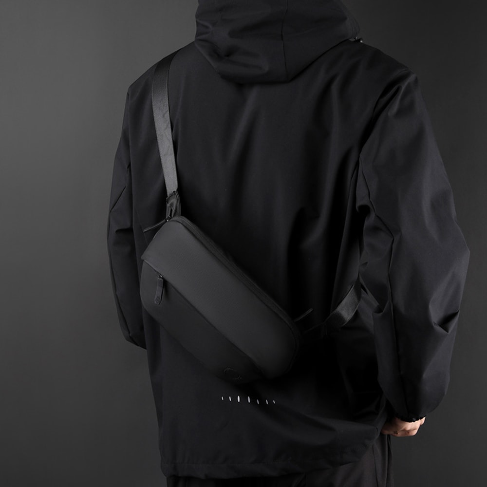 Mens Fashionable Large Capacity PU Film Crossbody Chest Bag Multifunctional Outdoor Shoulder Bag 1