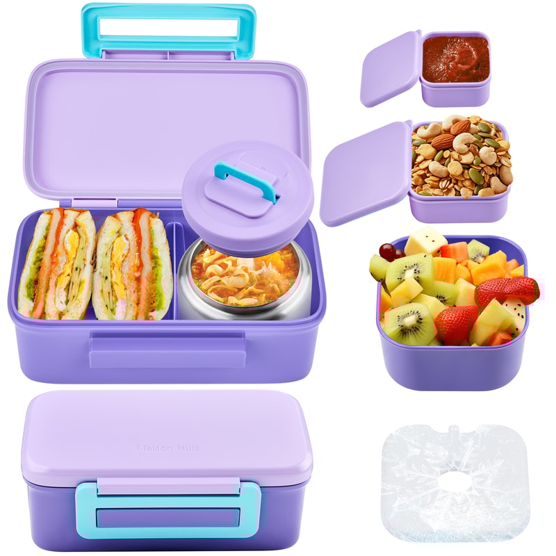 Compact Lunch Box Set with Insulated Container & Snack Storage Double Compartment