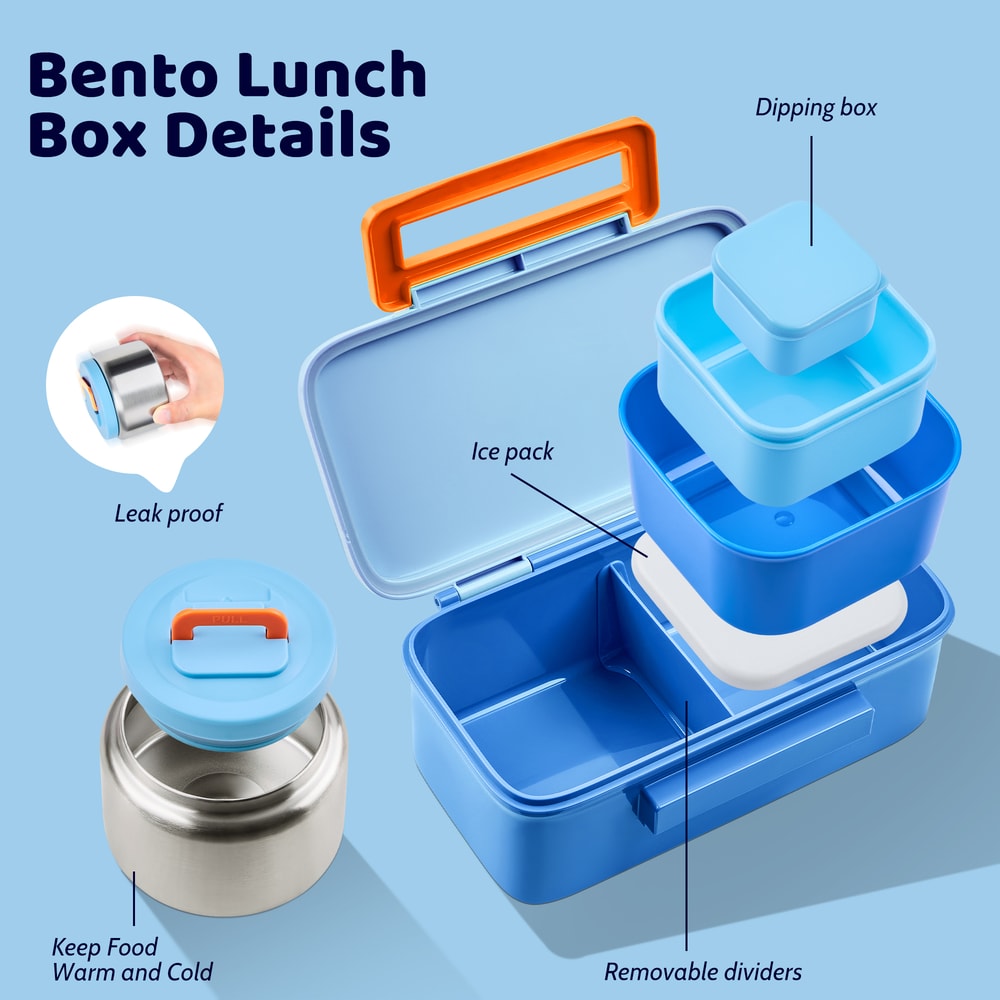Compact Lunch Box Set with Insulated Container & Snack Storage Double Compartment