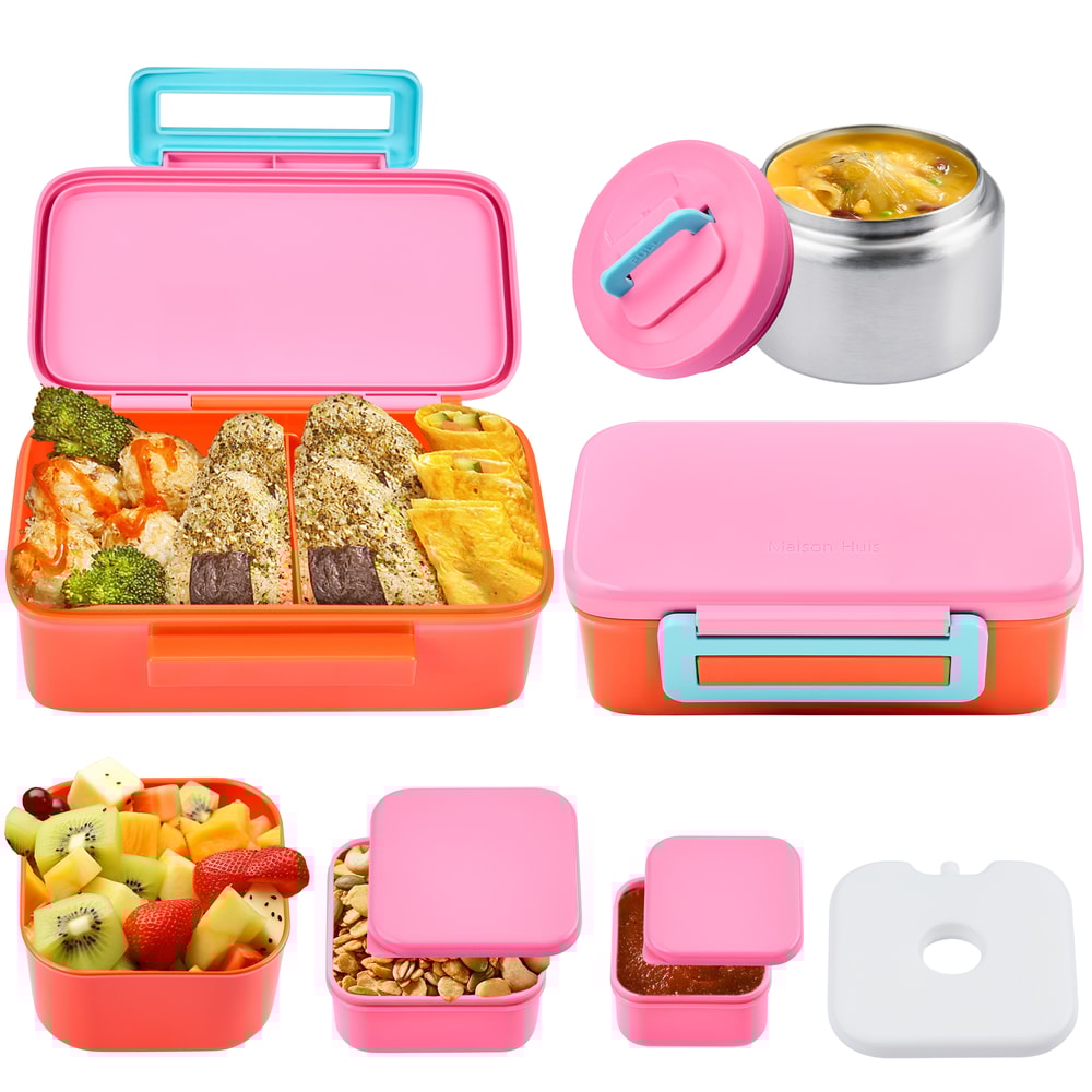 Compact Lunch Box Set with Insulated Container & Snack Storage Double Compartment