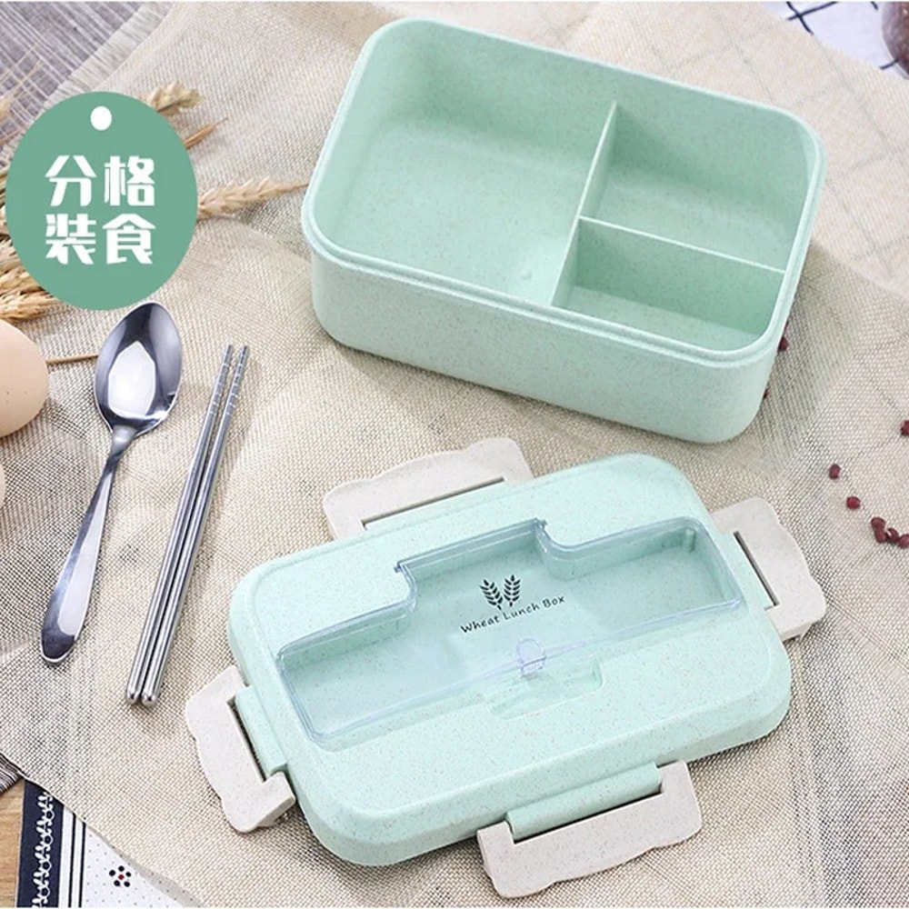Microwave Lunch Box With Wheat Straw Dinnerware Spoon Chopsticks Food Storage Container 4