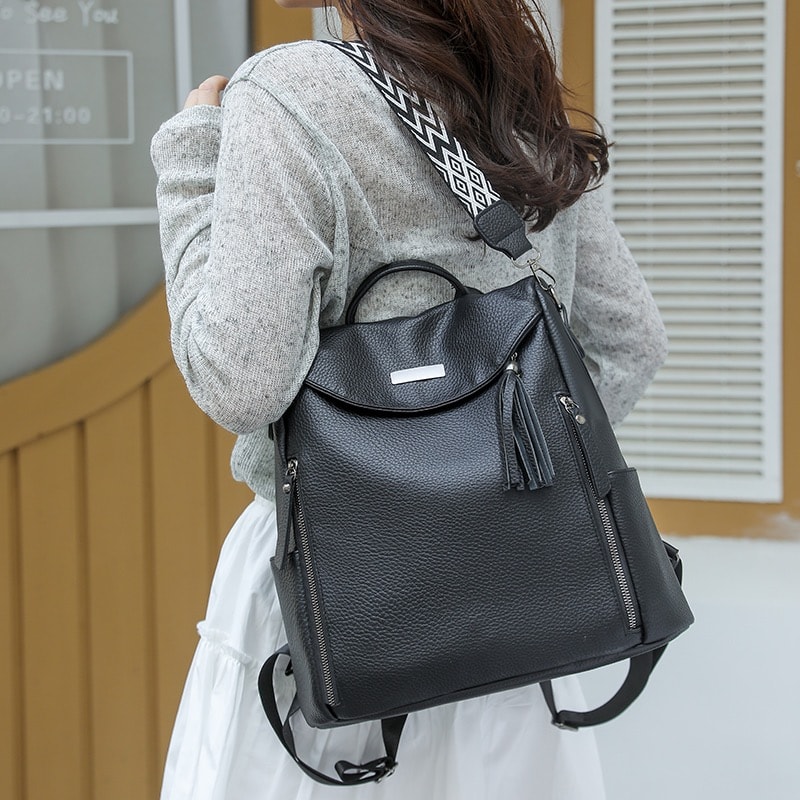 Elegant Anti Theft Women Leather Backpack Purse Large Capacity Travel Bag