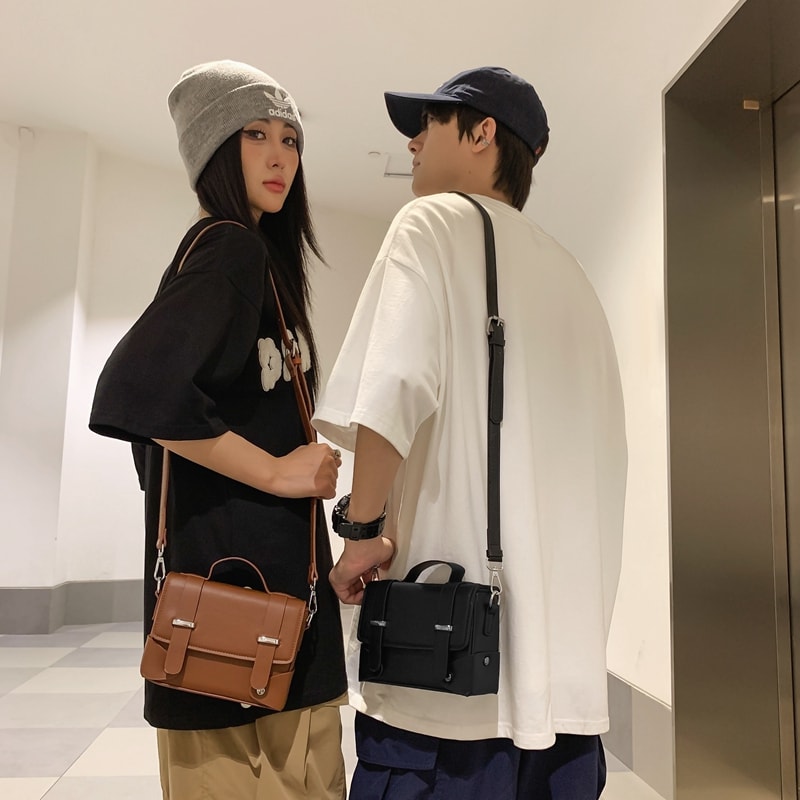 Minimalist PU Leather Crossbody Bag Compact Unisex Mini Messenger Shoulder Bag 1