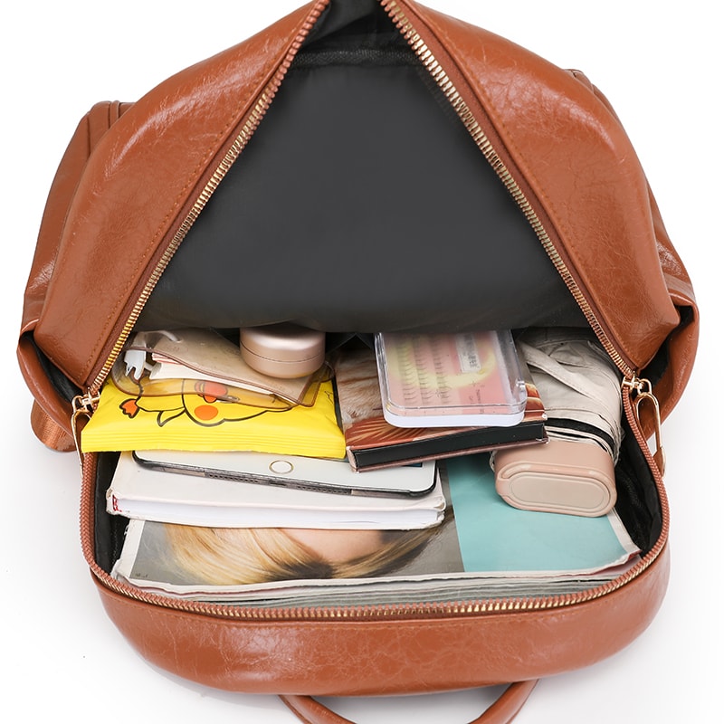 Waterproof PU Leather Backpack Purse For Women Large Capacity Casual School Travel Bag 3