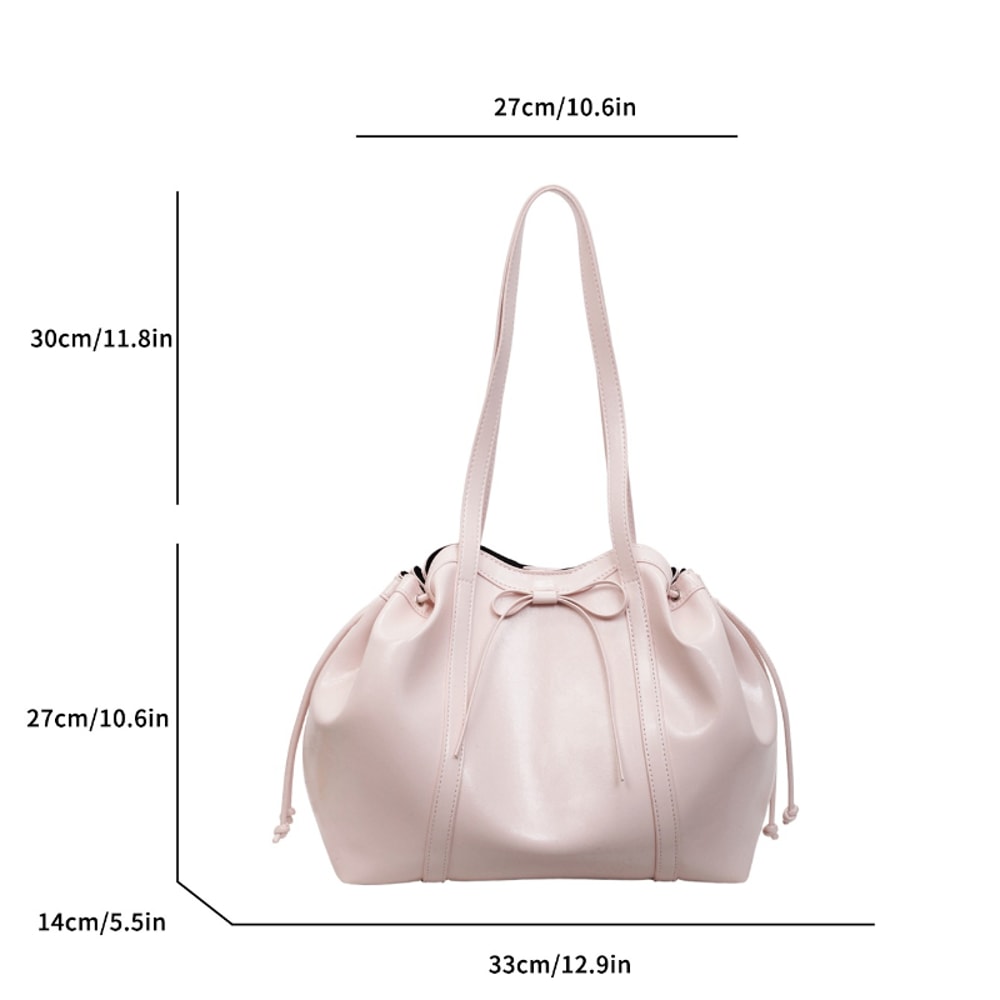 Elegant PU Leather Shoulder Bag With Bow Large Capacity Fashion Underarm Tote For Women 2