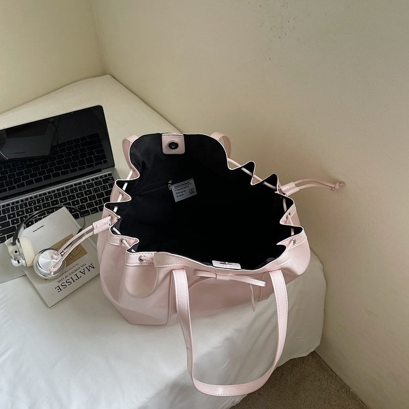 Elegant PU Leather Shoulder Bag With Bow Large Capacity Fashion Underarm Tote For Women 4