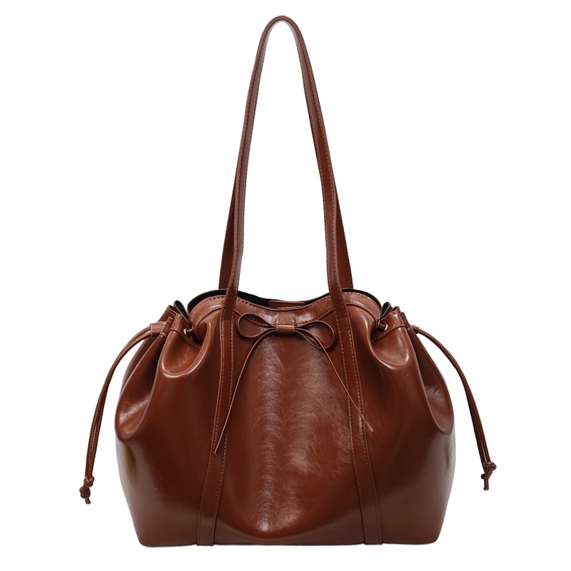 Elegant PU Leather Shoulder Bag With Bow Large Capacity Fashion Underarm Tote For Women 7