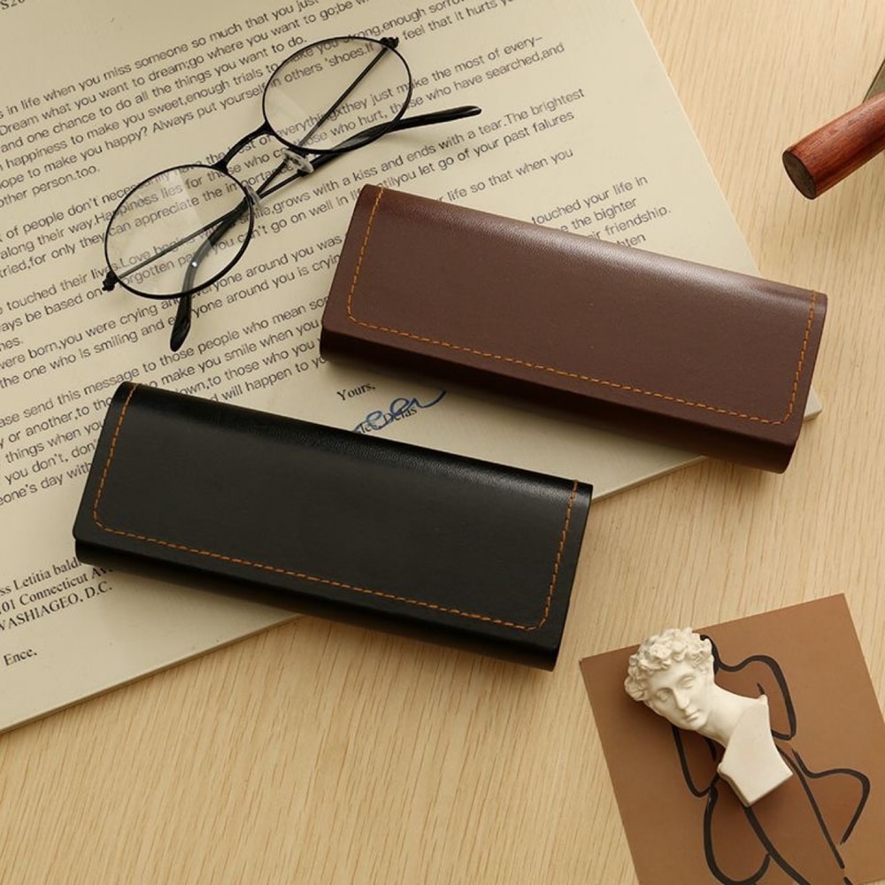 Retro PU Leather Glasses Case Lightweight Hard Sunglasses Storage & Portable Protective Eyewear Case