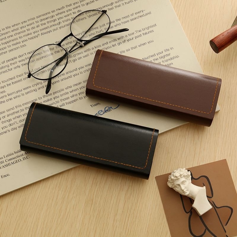 Retro PU Leather Glasses Case Lightweight Hard Sunglasses Storage & Portable Protective Eyewear Case