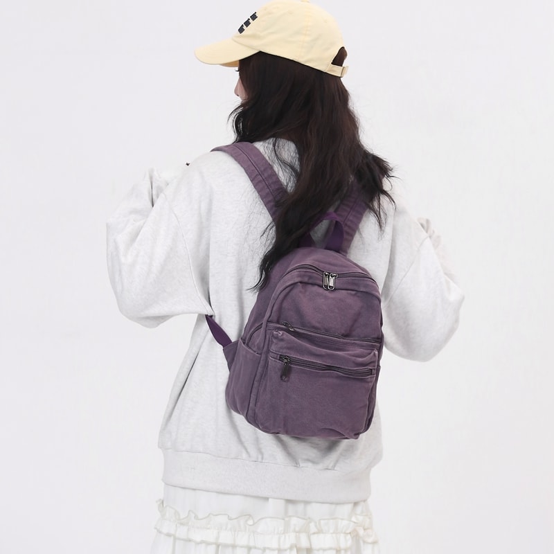 Small Canvas Backpack for Women Lightweight Casual Cotton School Bag for Teen Girls