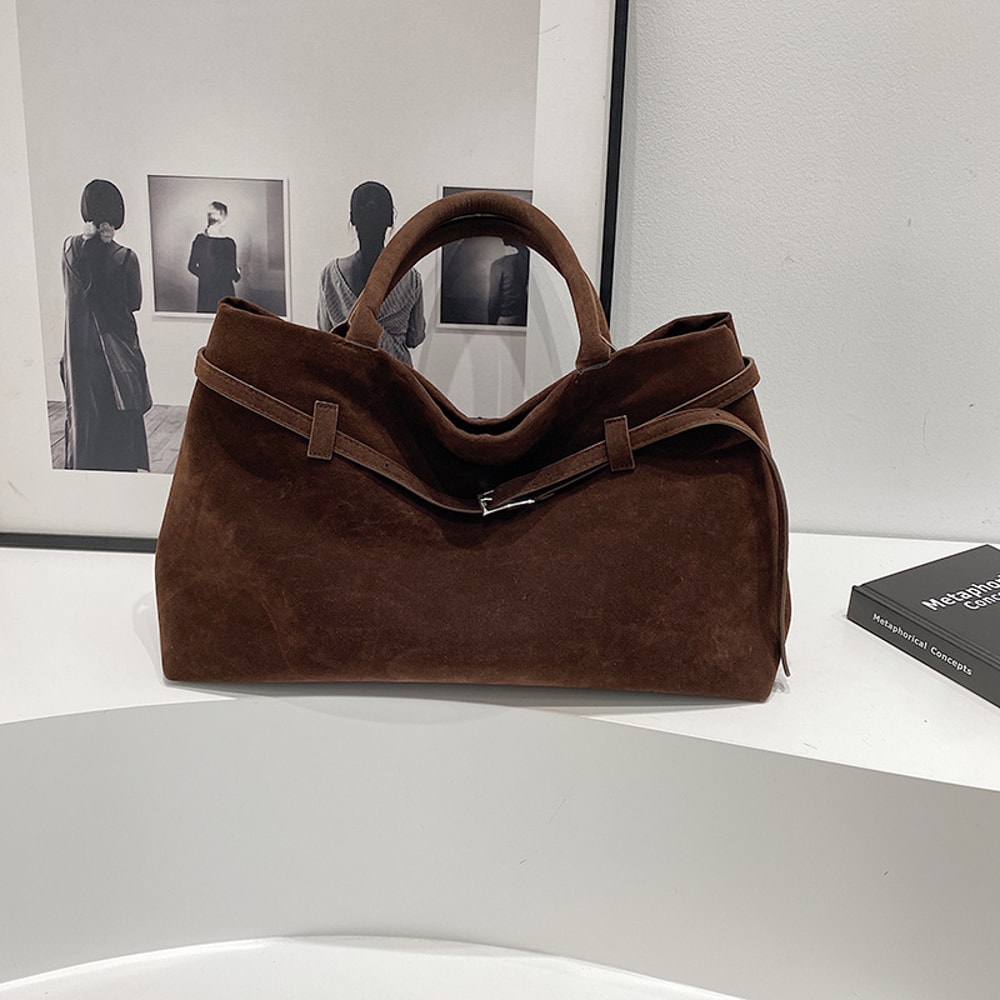 Vintage Leather Tote Bag Stylish Large Capacity Shoulder & Underarm Bag with Buckle Fastening