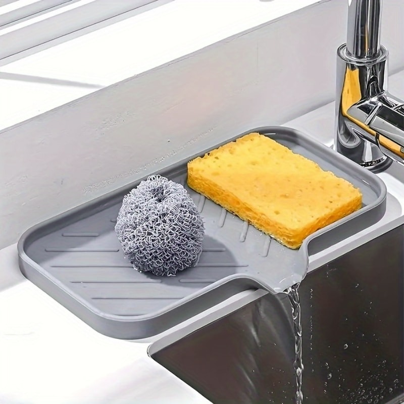 Non Slip Sink Drain Pad Kitchen Organizer Quick Dry Countertop Drying Mat for Sponges and Soap